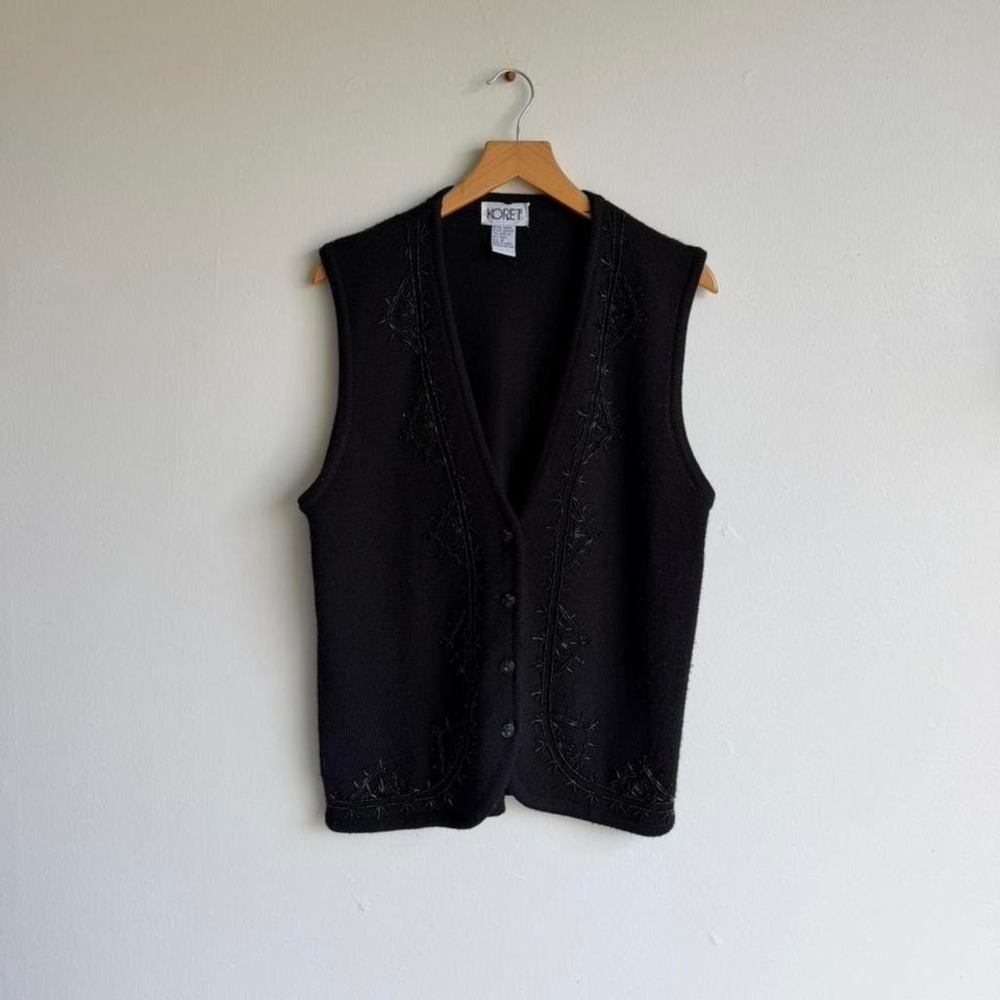 Koret black vintage embroidered sweater vest wool blend